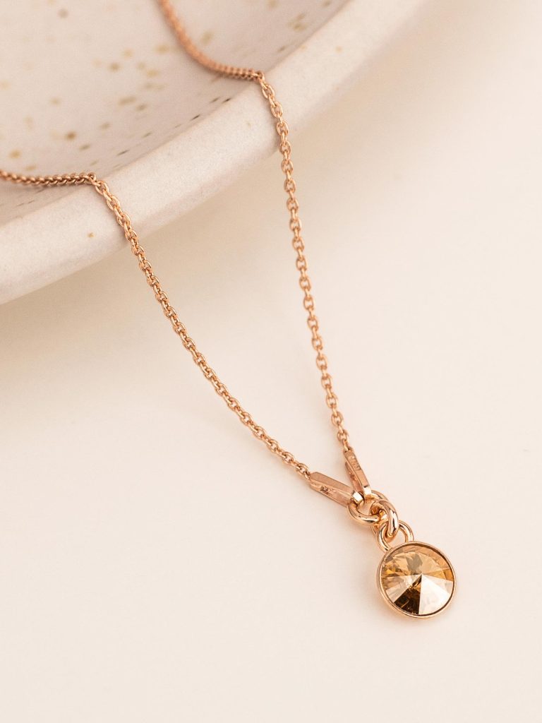 Necklace – chain with 6mm round crystal CRYSTAL, BLACK, GREY, GOLDEN