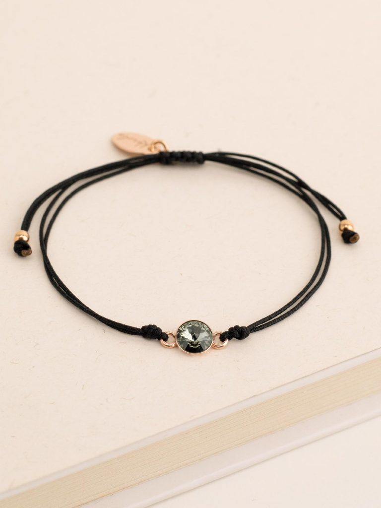 Black thread bracelet with 6mm crystal