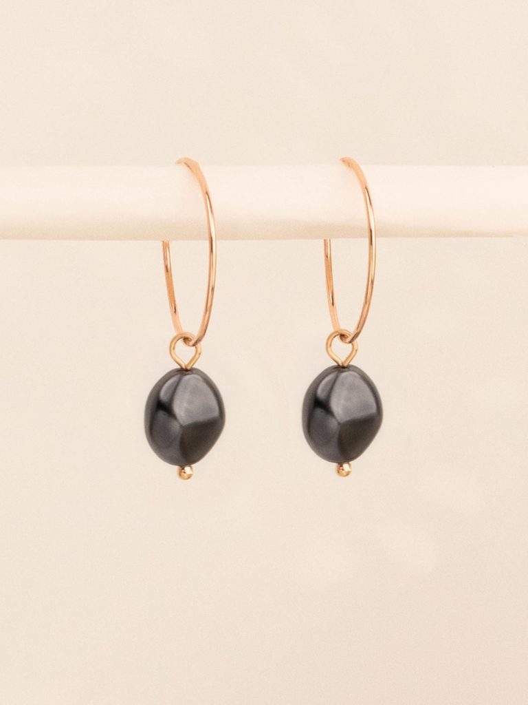 Auskari – riņķi ar 10mm baroka pērli- dark grey pearl