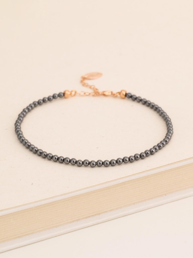 Kājas ķēdīte ar 3mm pērlēm – Dark grey pearl