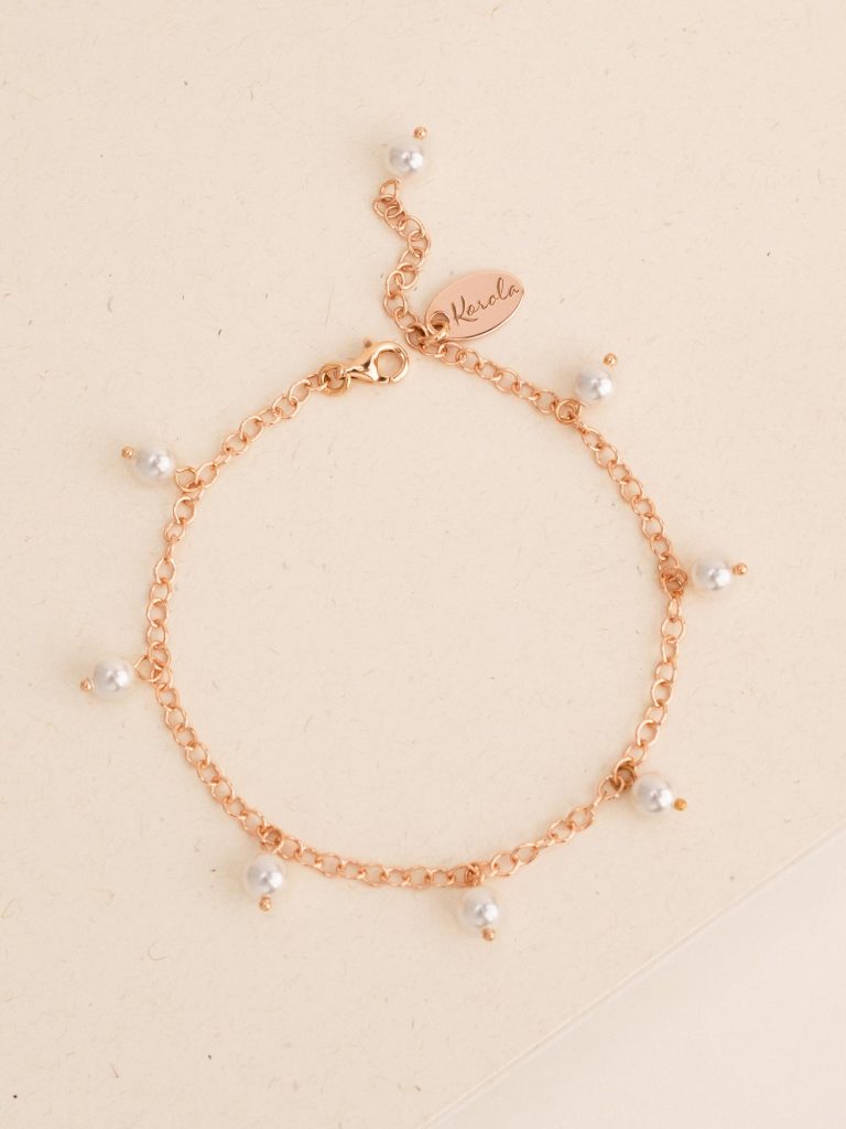 Rokassprādze – ķēdīte ar 5mm pērlēm – White pearl