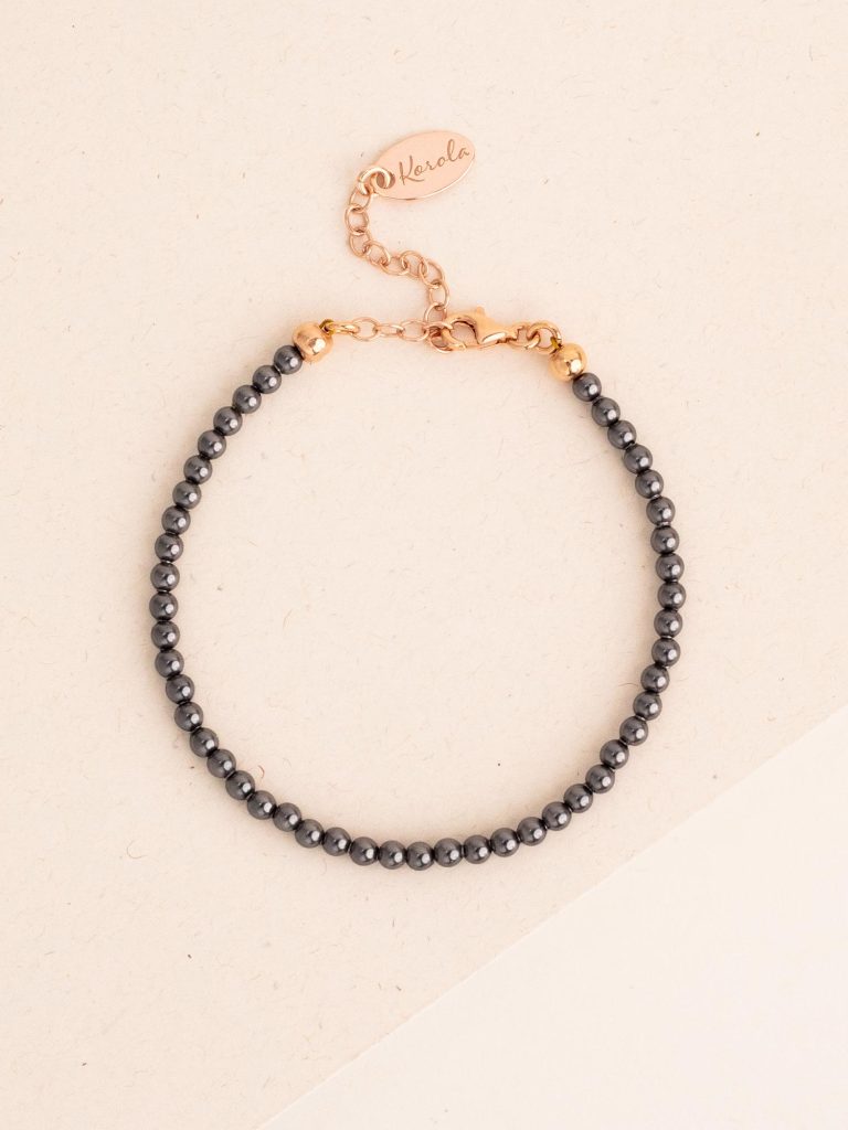 Rokassprādze ar 3mm pērlēm – Dark grey pearl – 16-20cm